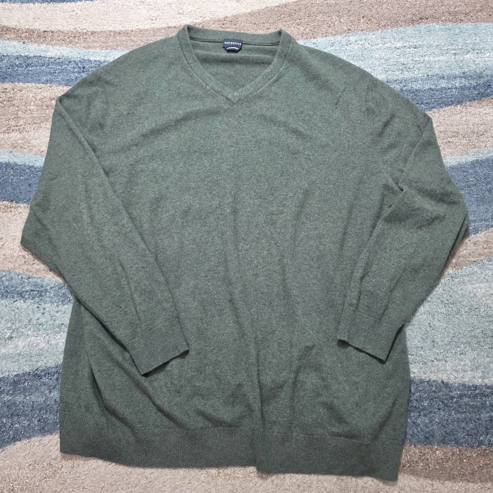 Rochester Cashmere Sweater Mens Olive Green Crewneck Soft Luxury Knit